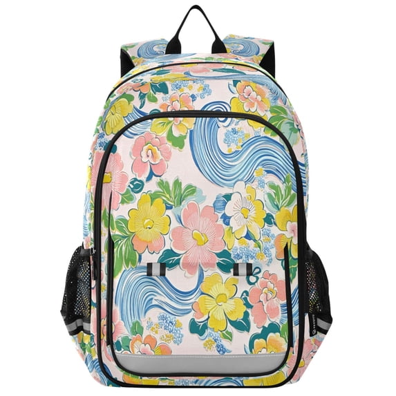 FORMRS Unisex School Backpack 17" Student Travel Bag with Laptop Compartment, Blue Floral Wave