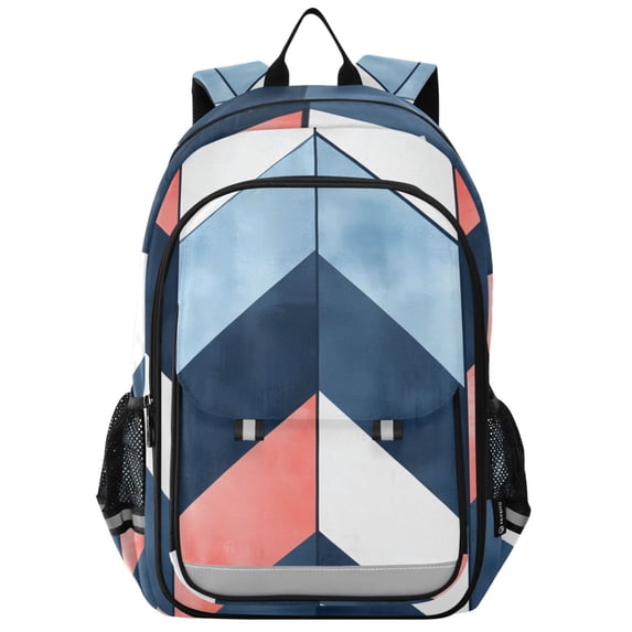 FORMRS Unisex School Backpack 17" Student Travel Bag with Laptop Compartment, Blue Geometric
