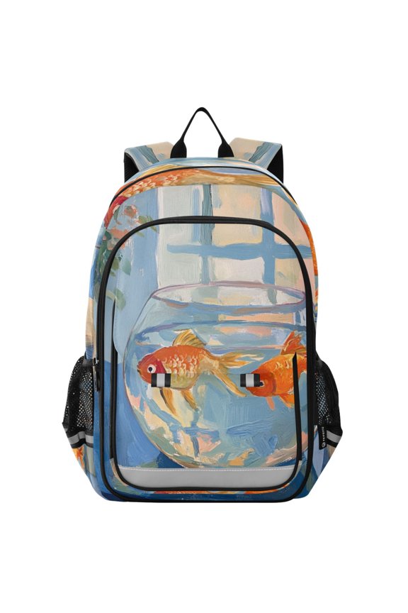 School Backpack 17" Student Travel Bag with Laptop Compartment, Blue Goldfish