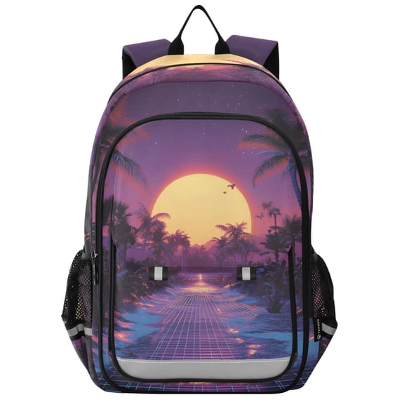 FORMRS Unisex School Backpack 17" Student Travel Bag with Laptop Compartment, Blue Neon Road