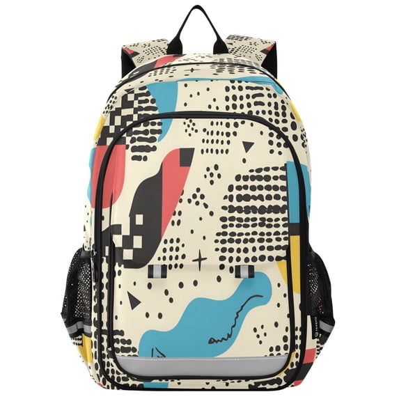 FORMRS Unisex School Backpack 17" Student Travel Bag with Laptop Compartment, Blue Retro Print