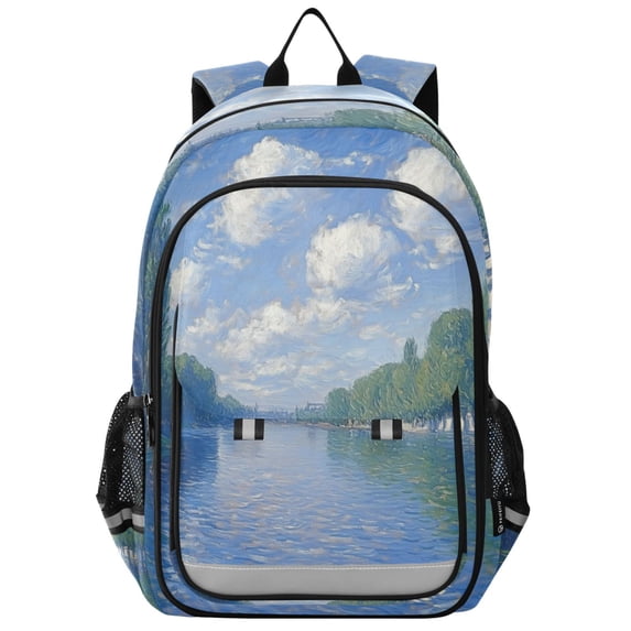 FORMRS Unisex School Backpack 17" Student Travel Bag with Laptop Compartment, Blue Sky and River