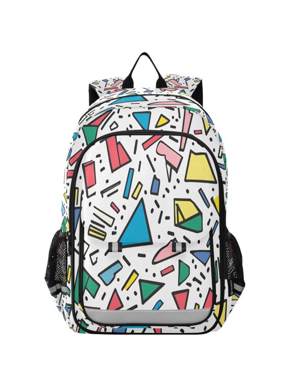 Unisex School Backpack 17" Student Travel Bag with Laptop Compartment, Blue Triangles