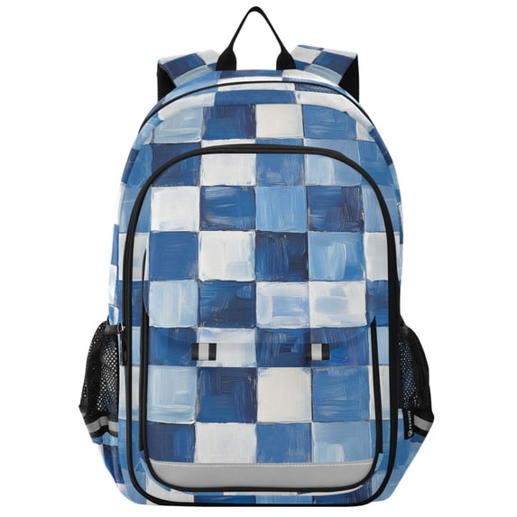 FORMRS School Backpack 17" Student Travel Bag with Laptop Compartment, Blue and Gray Plaid Pattern