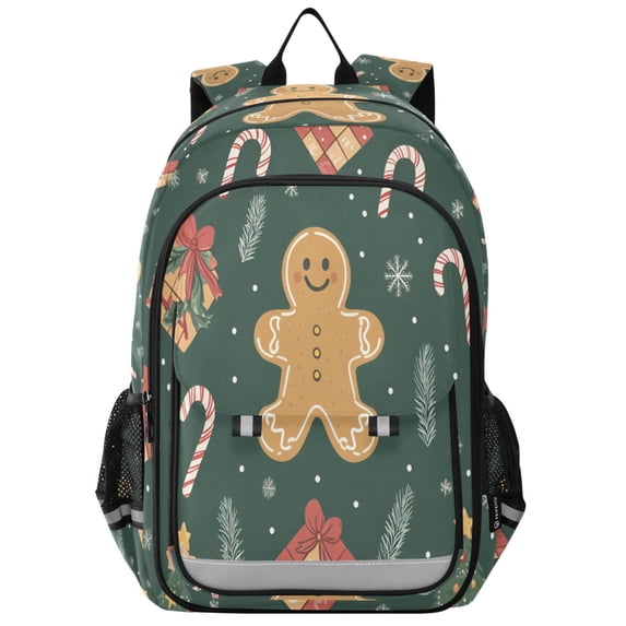 FORMRS Unisex School Backpack 17" Student Travel Bag with Laptop Compartment, Brown Christmas Gingerbread