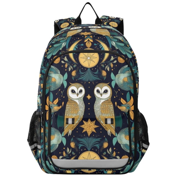 FORMRS Unisex School Backpack 17" Student Travel Bag with Laptop Compartment, Brown Mystical Owls