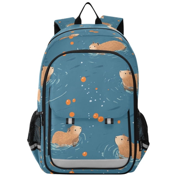 FORMRS Unisex School Backpack 17" Student Travel Bag with Laptop Compartment, Capybaras Swimming