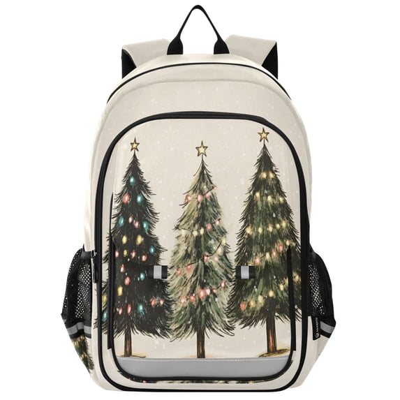 FORMRS Unisex School Backpack 17" Student Travel Bag with Laptop Compartment, Cartoon Christmas Trees