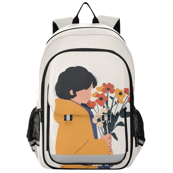 FORMRS Unisex School Backpack 17" Student Travel Bag with Laptop Compartment, Cartoon Flowers
