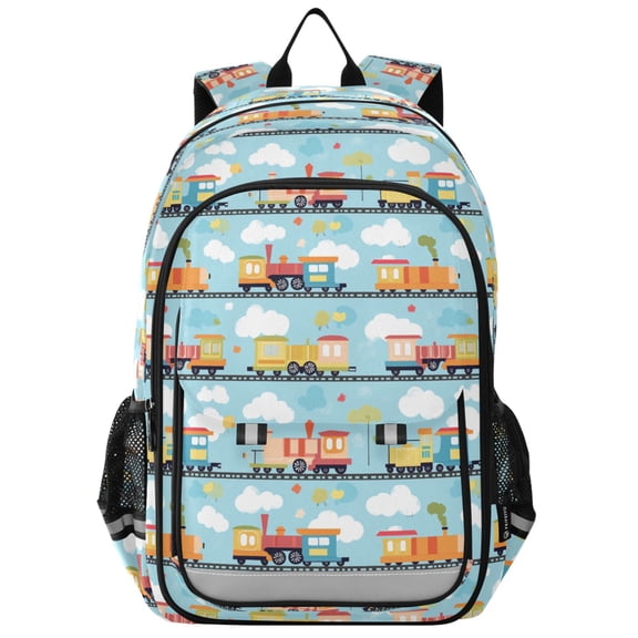 FORMRS Unisex School Backpack 17" Student Travel Bag with Laptop Compartment, Cartoon Train Pattern