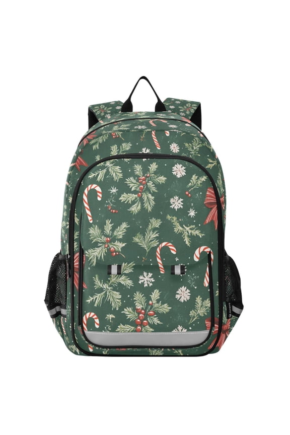 Unisex School Backpack 17" Student Travel Bag with Laptop Compartment, Christmas Candy Cane