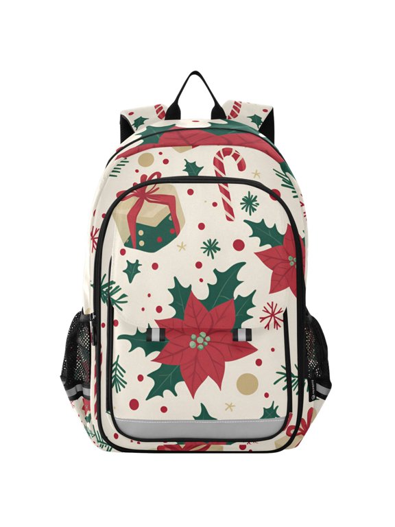 Unisex School Backpack 17" Student Travel Bag with Laptop Compartment, Christmas Floral
