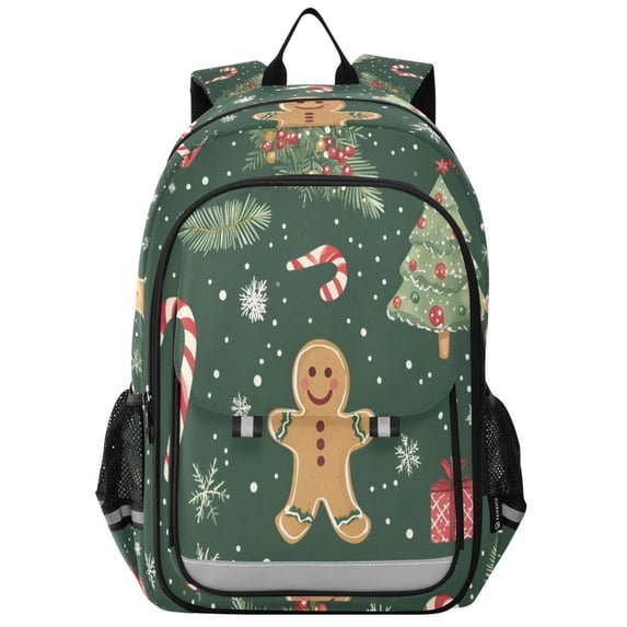 FORMRS Unisex School Backpack 17" Student Travel Bag with Laptop Compartment, Christmas Gingerbread
