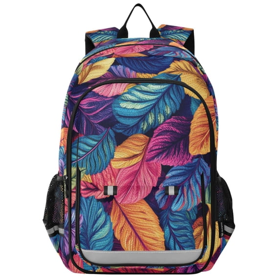 FORMRS School Backpack 17" Student Travel Bag with Laptop Compartment, Colorful Art Leaves Pattern