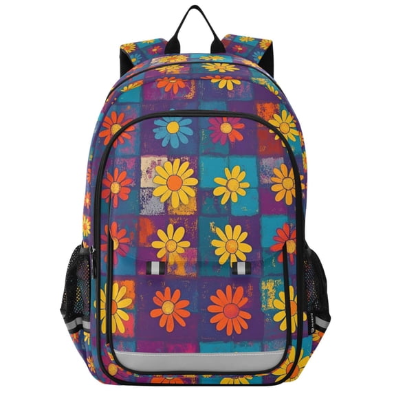 FORMRS Unisex School Backpack 17" Student Travel Bag with Laptop Compartment, Colorful Checkered Daisy