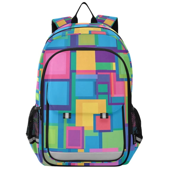 FORMRS School Backpack 17" Student Travel Bag with Laptop Compartment, Colorful Geometric Pattern