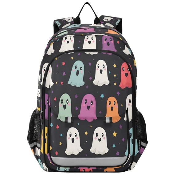 FORMRS Unisex School Backpack 17" Student Travel Bag with Laptop Compartment, Colorful Halloween Ghost