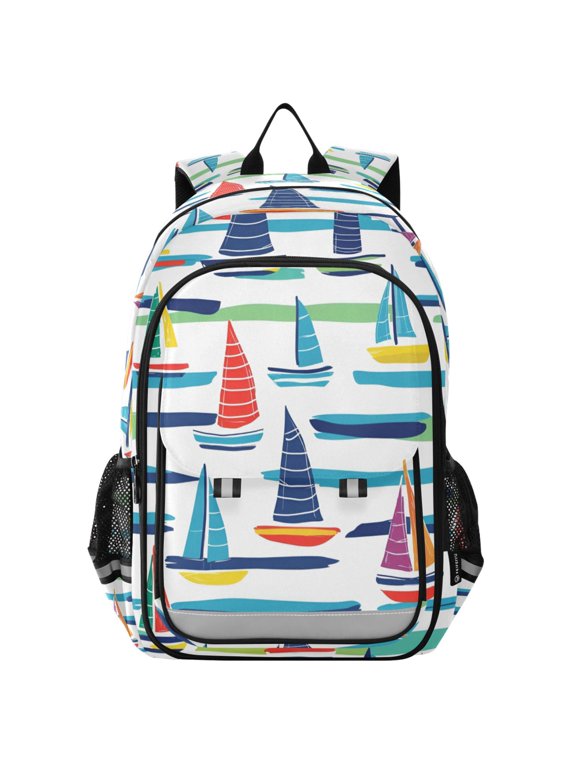 School Backpack 17" Student Travel Bag with Laptop Compartment, Colorful Sailboats
