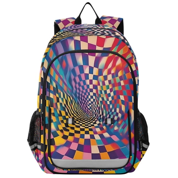 FORMRS Unisex School Backpack 17" Student Travel Bag with Laptop Compartment, Colorful Wavy Plaid