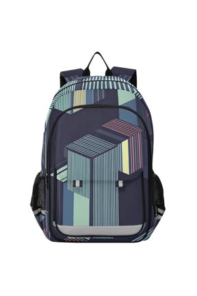 Unisex School Backpack 17" Student Travel Bag with Laptop Compartment, Cube Stripes