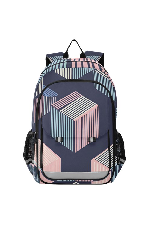 School Backpack 17" Student Travel Bag with Laptop Compartment, Dark Cubes