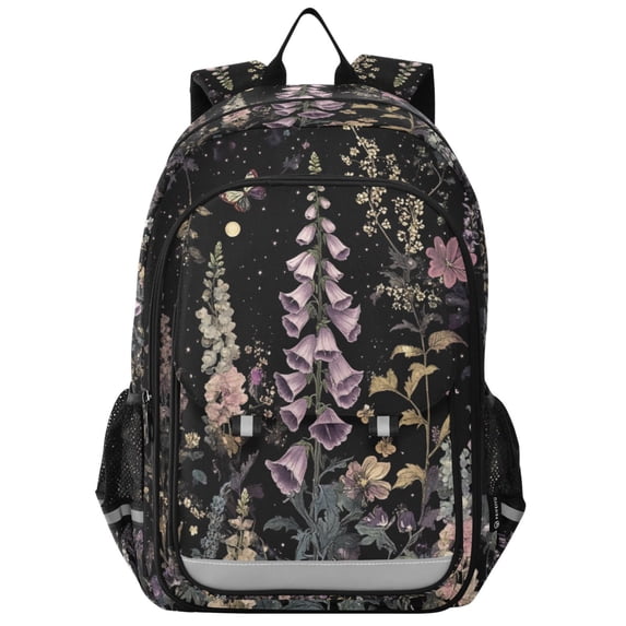 FORMRS Unisex School Backpack 17" Student Travel Bag with Laptop Compartment, Dark Flowers Pattern