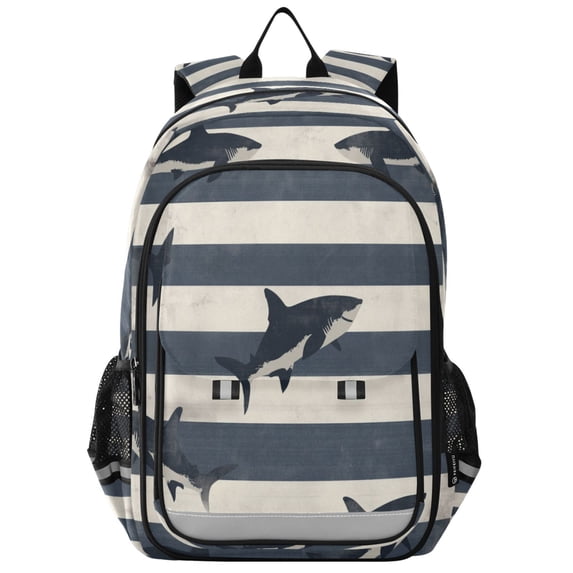 FORMRS Unisex School Backpack 17" Student Travel Bag with Laptop Compartment, Dark Sharks