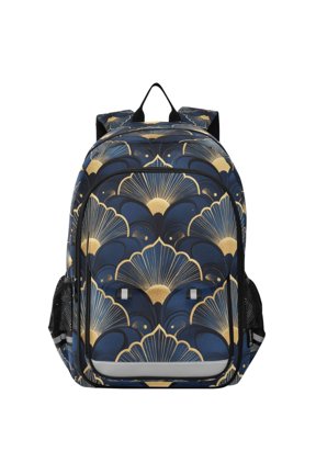 Unisex School Backpack 17" Student Travel Bag with Laptop Compartment, Elegance Art Pattern