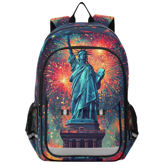 FORMRS Unisex School Backpack 17" Student Travel Bag with Laptop Compartment, Fireworks Night Pattern