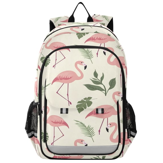 FORMRS School Backpack 17" Student Travel Bag with Laptop Compartment, Flamingo Palm Leaves Pattern