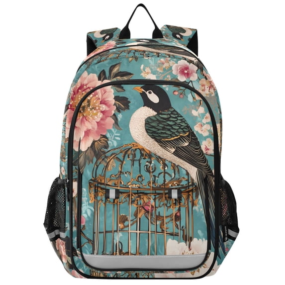 FORMRS School Backpack 17" Student Travel Bag with Laptop Compartment, Floral Bird Pattern
