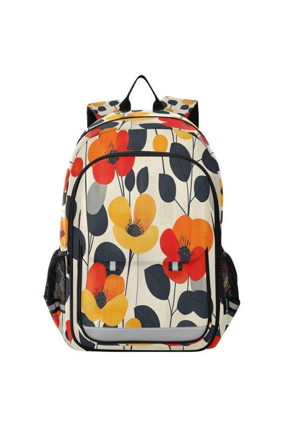Unisex School Backpack 17" Student Travel Bag with Laptop Compartment, Floral Pattern