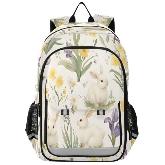 FORMRS Unisex School Backpack 17" Student Travel Bag with Laptop Compartment, Floral Rabbit