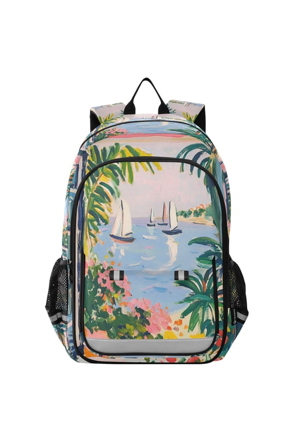 School Backpack 17" Student Travel Bag with Laptop Compartment, Floral Seaside