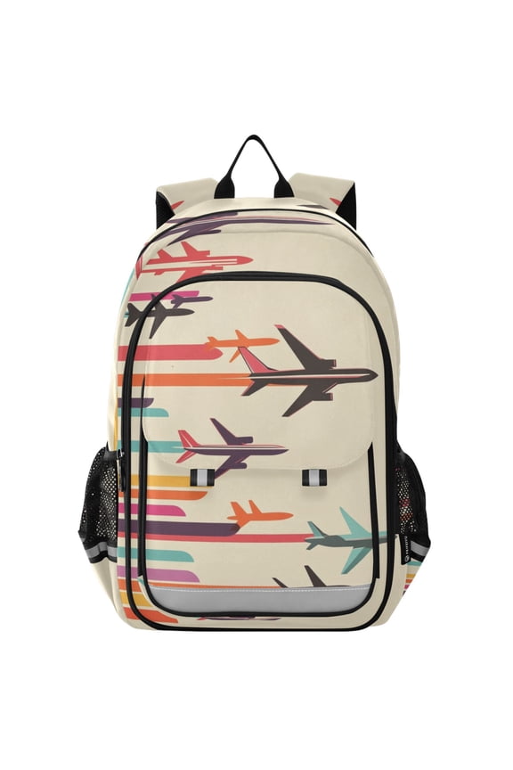 Unisex School Backpack 17" Student Travel Bag with Laptop Compartment, Flying Planes