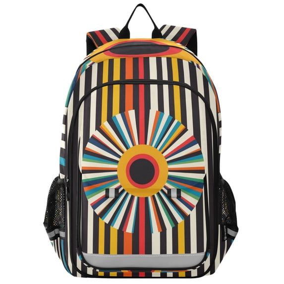 FORMRS Unisex School Backpack 17" Student Travel Bag with Laptop Compartment, Geometric Stripes
