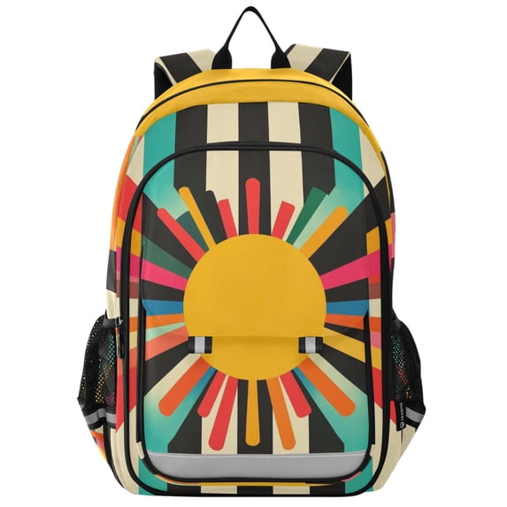 FORMRS Unisex School Backpack 17" Student Travel Bag with Laptop Compartment, Geometric Sun