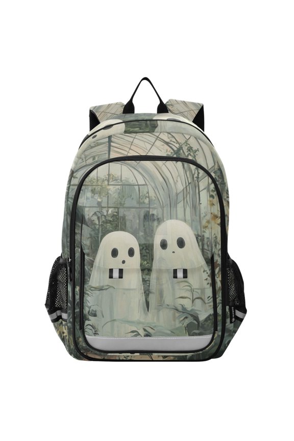 Unisex School Backpack 17" Student Travel Bag with Laptop Compartment, Ghosts Playing in A Garden