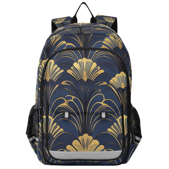 FORMRS School Backpack 17" Student Travel Bag with Laptop Compartment, Gold Art Pattern