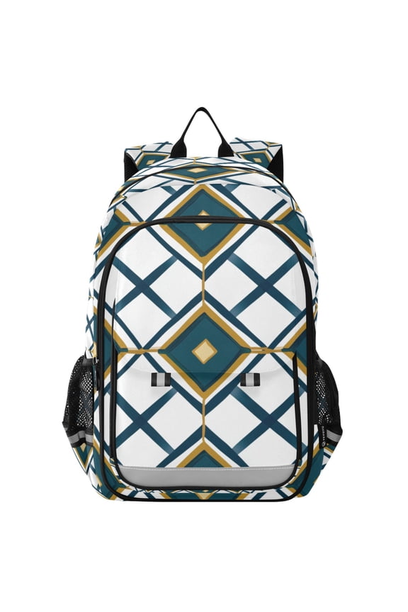 School Backpack 17" Student Travel Bag with Laptop Compartment, Gold Geometric Pattern