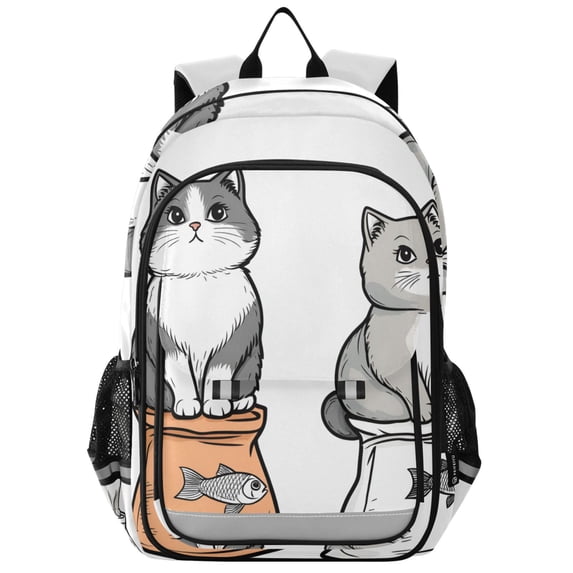FORMRS Unisex School Backpack 17" Student Travel Bag with Laptop Compartment, Gray Cute Chubby Cat