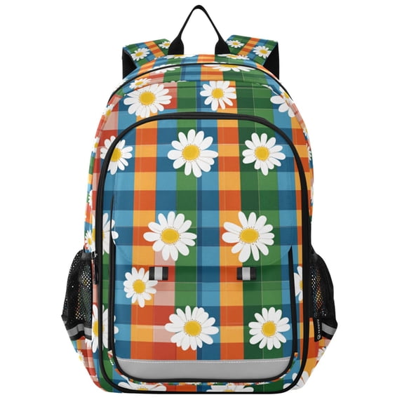 FORMRS Unisex School Backpack 17" Student Travel Bag with Laptop Compartment, Green Checkered Daisy