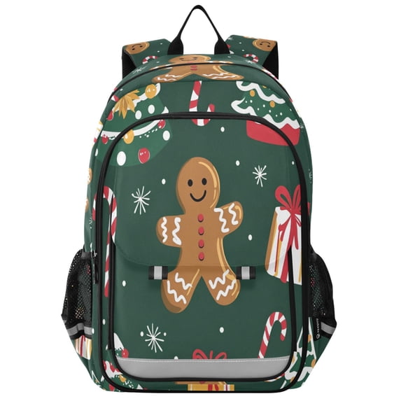 FORMRS Unisex School Backpack 17" Student Travel Bag with Laptop Compartment, Green Christmas Gingerbread