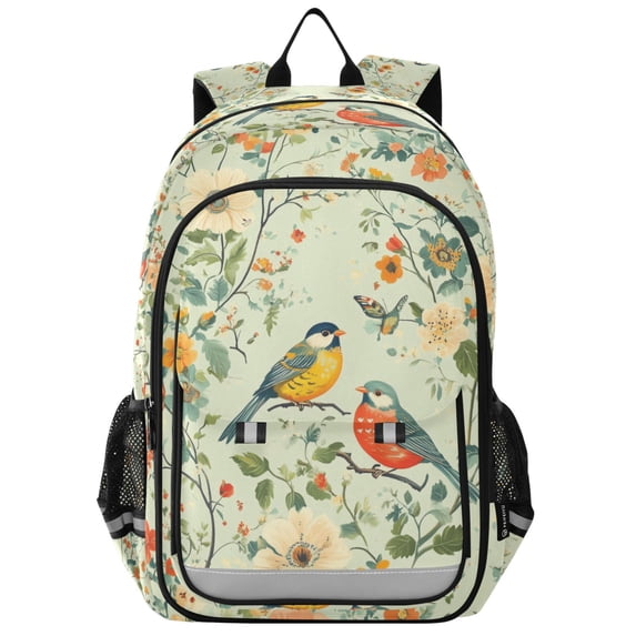 FORMRS Unisex School Backpack 17" Student Travel Bag with Laptop Compartment, Green Floral Pattern