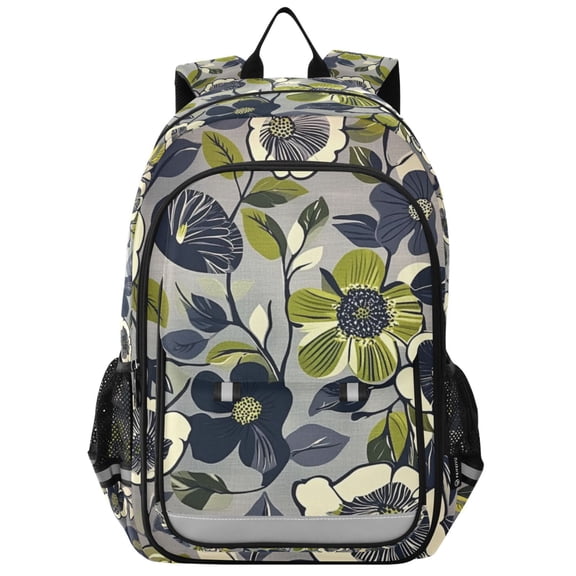 FORMRS School Backpack 17" Student Travel Bag with Laptop Compartment, Green Floral