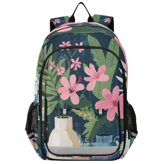 FORMRS Unisex School Backpack 17" Student Travel Bag with Laptop Compartment, Green Floral