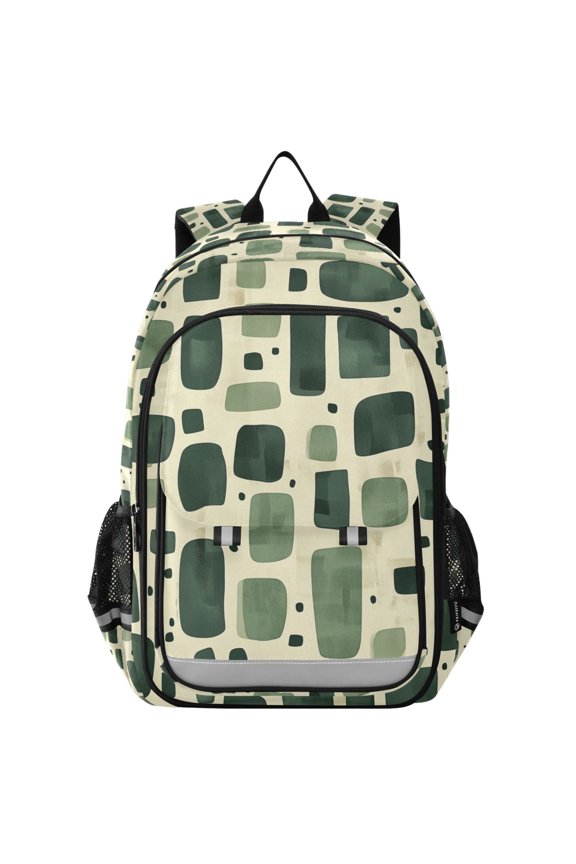 School Backpack 17" Student Travel Bag with Laptop Compartment, Green Geometric
