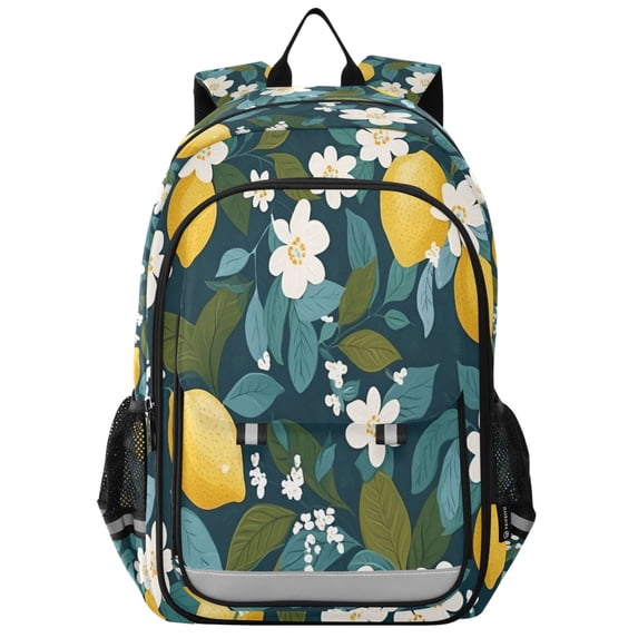 FORMRS Unisex School Backpack 17" Student Travel Bag with Laptop Compartment, Green Lemon Leaves