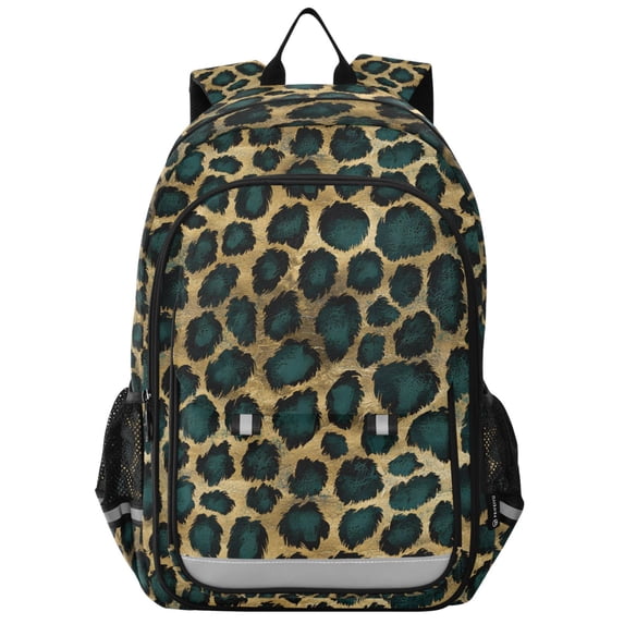 FORMRS Unisex School Backpack 17" Student Travel Bag with Laptop Compartment, Green Leopard Print Pattern