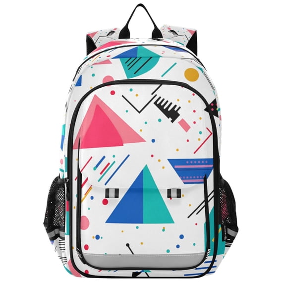 FORMRS Unisex School Backpack 17" Student Travel Bag with Laptop Compartment, Green Retro Triangles
